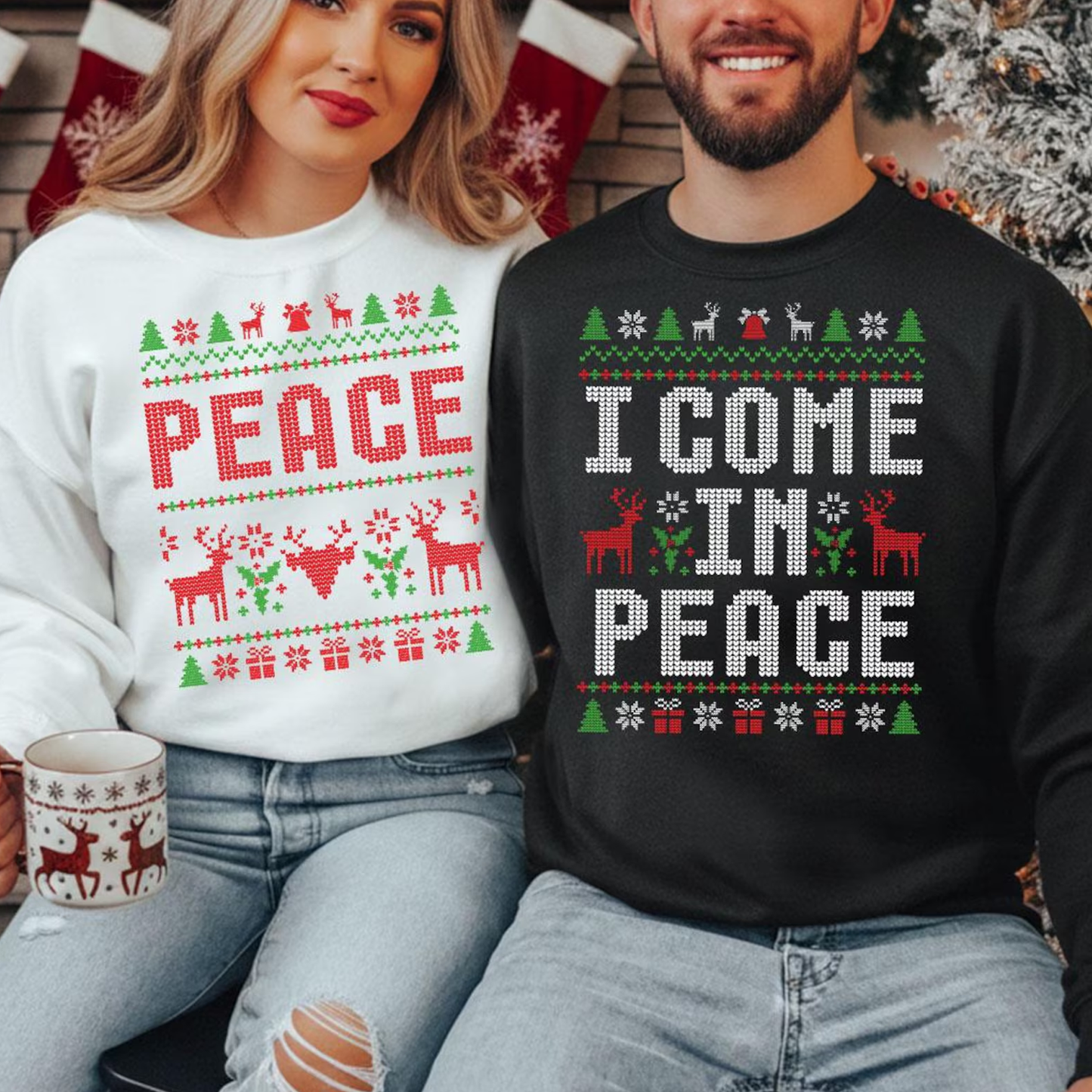 I Come In Peace - Couple Funny Matching Christmas Jumper Sweater