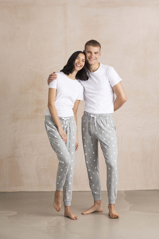 Grey & White Stars PJ / Lounge Bottoms - Kids & Adults