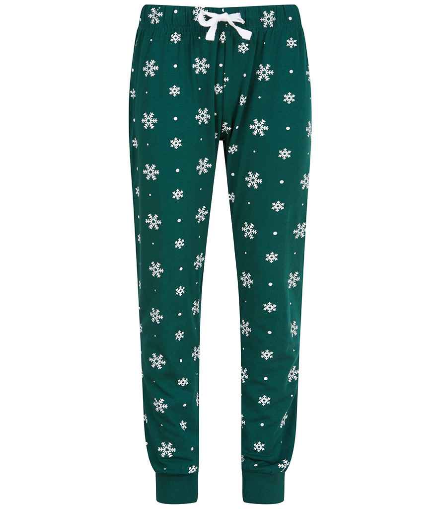 Bottle Green & White Snowflakes PJ / Lounge Bottoms - Kids & Adults