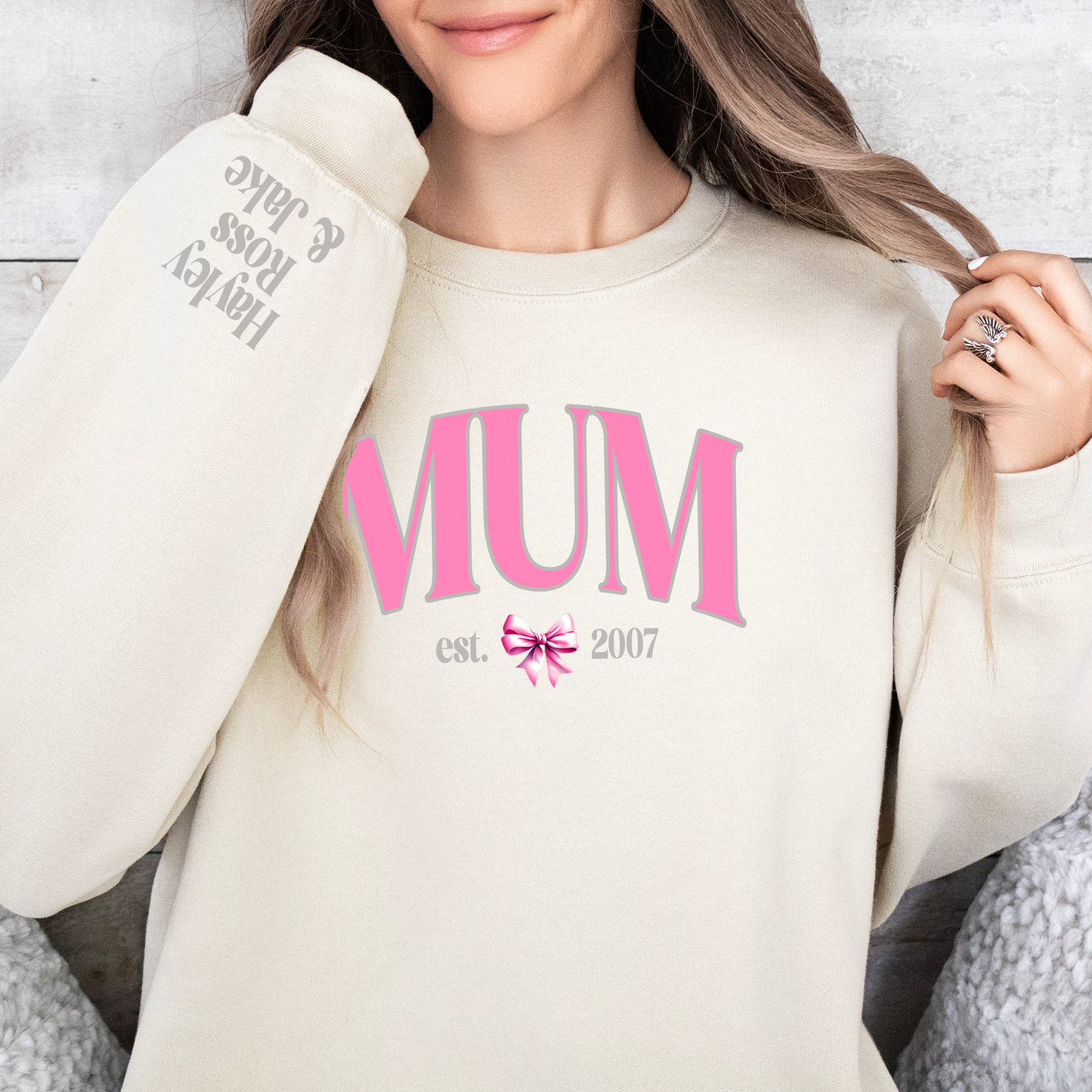 Personalised Mama Mummy Coquette Bow Design Est Sweatshirt