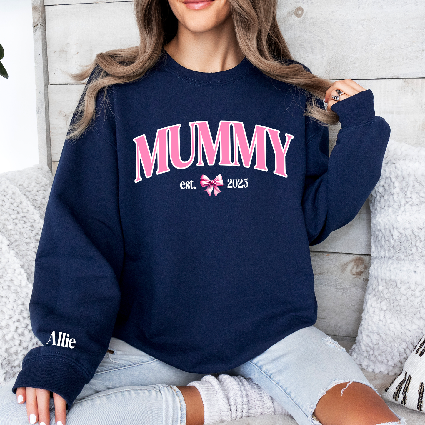 Personalised Mama Mummy Coquette Bow Design Est Sweatshirt