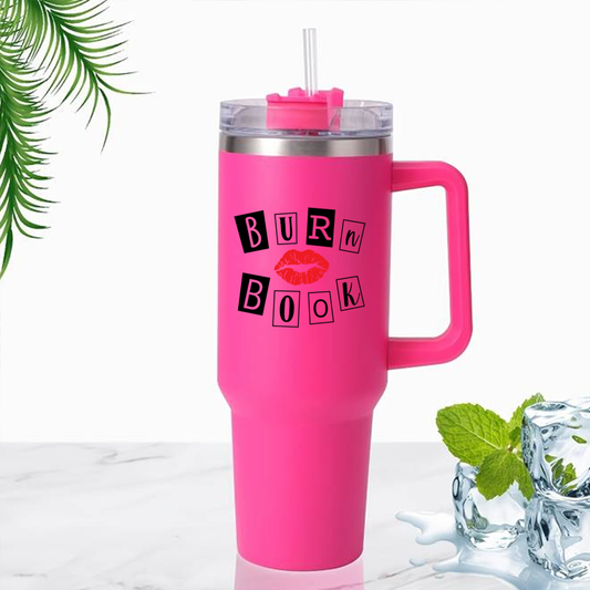 Burn Book 40oz Double Walled Heavy Duty Water Bottle w/ Handle & Straw