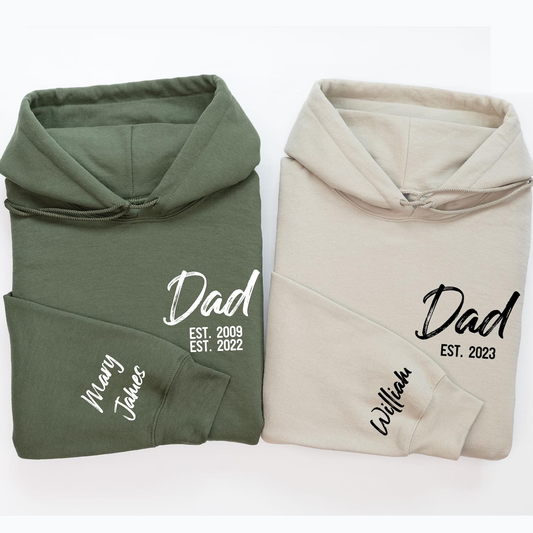 Personalised Dad Est Hoodie with Sleeve Print - Father's Day Gift idea