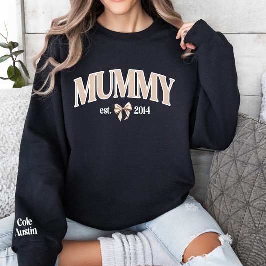 Personalised Mama Mummy Coquette Bow Design Est Sweatshirt