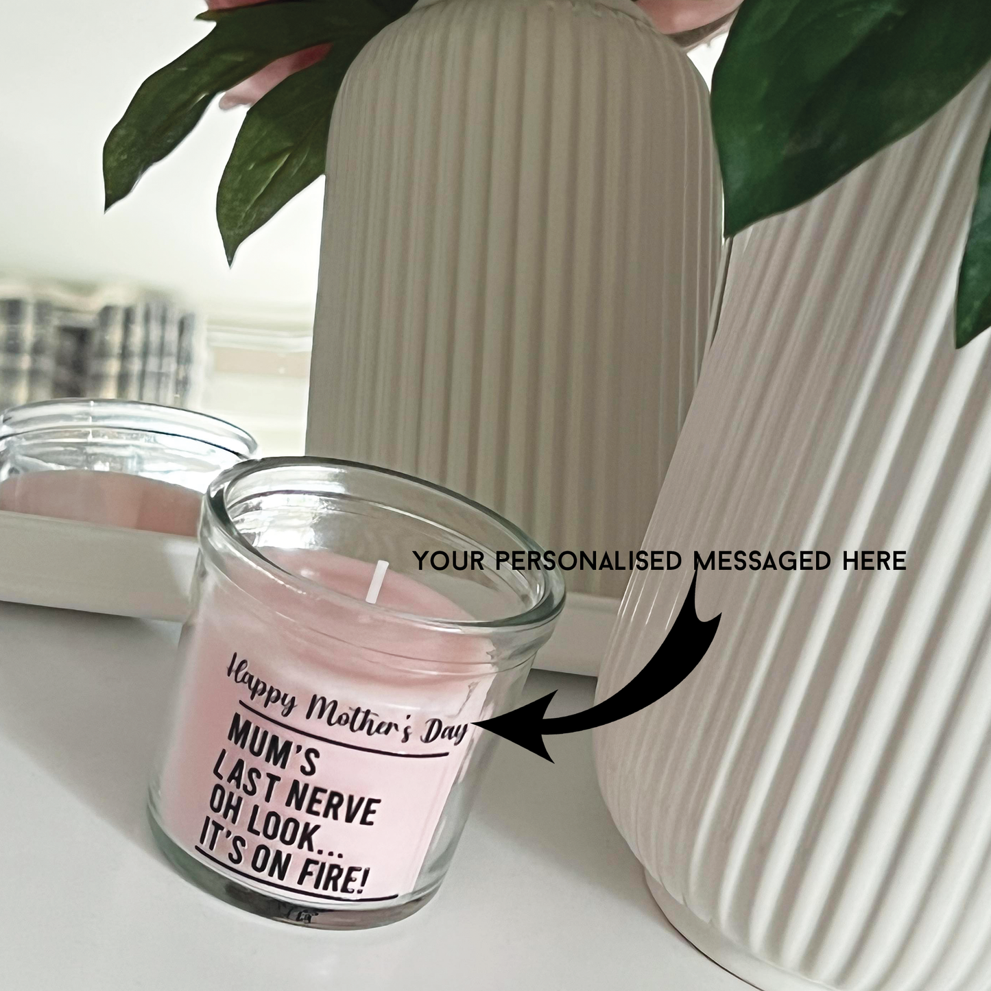 Personalised Mum's Last Nerve Candle - gift idea! Pink - Jasmine & Lily Scented