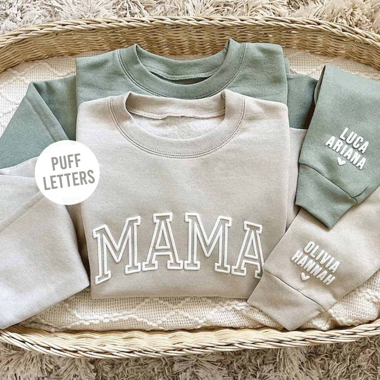 Personalised Puff Print Mama sweater with kids name(s) on sleeve Sweatshirt