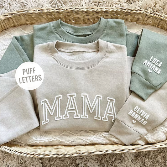 Personalised Puff Print Mama sweater with kids name(s) on sleeve Sweatshirt