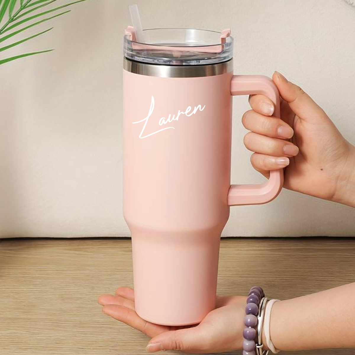 Personalised 40oz Double Walled Heavy Duty Water Bottle w/ Handle & Straw