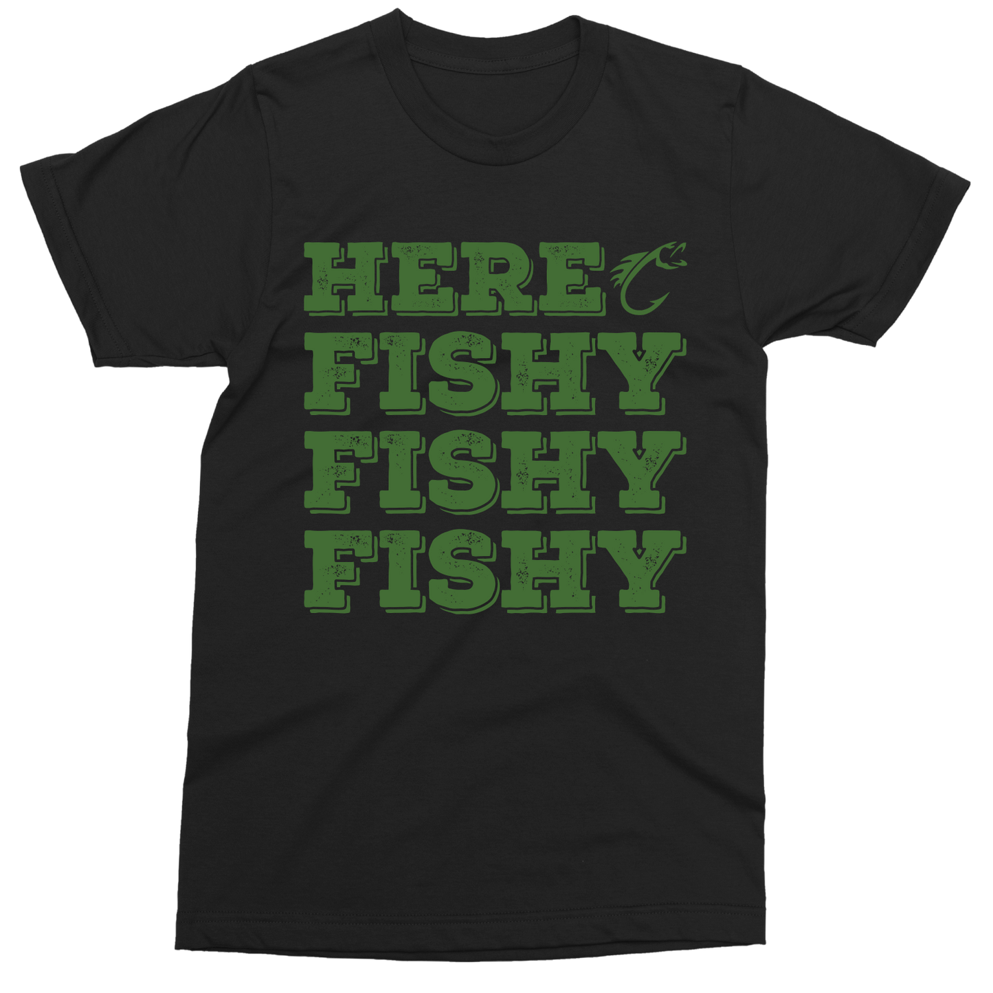 Here Fishy Fishy Fishy black t-shirt (kids, mens & ladies sizes available)