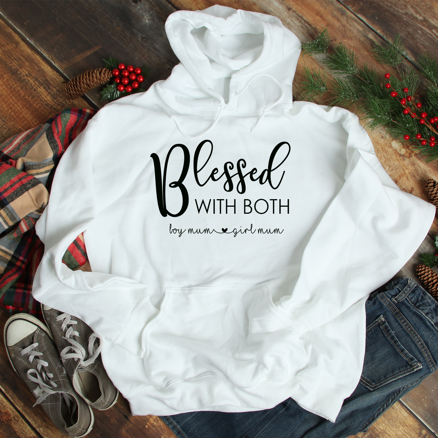 Blessed with Both - Boy Mum Girl Mum - White Hoodie