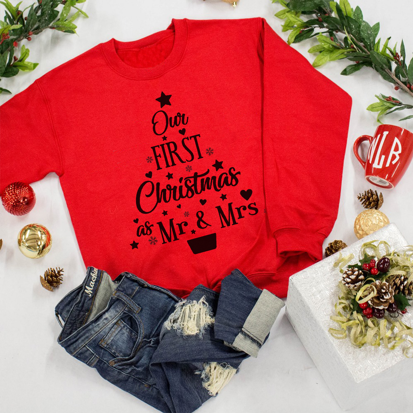 Our First Christmas as Mr & Mrs red Sweatshirt -Husband and Wife