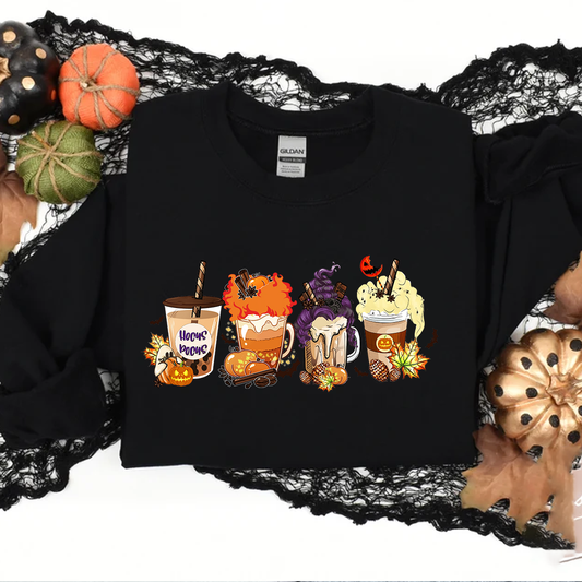 Hocus Pocus Coffee Autumn Halloween Black Sweatshirt - kids & adult sizes