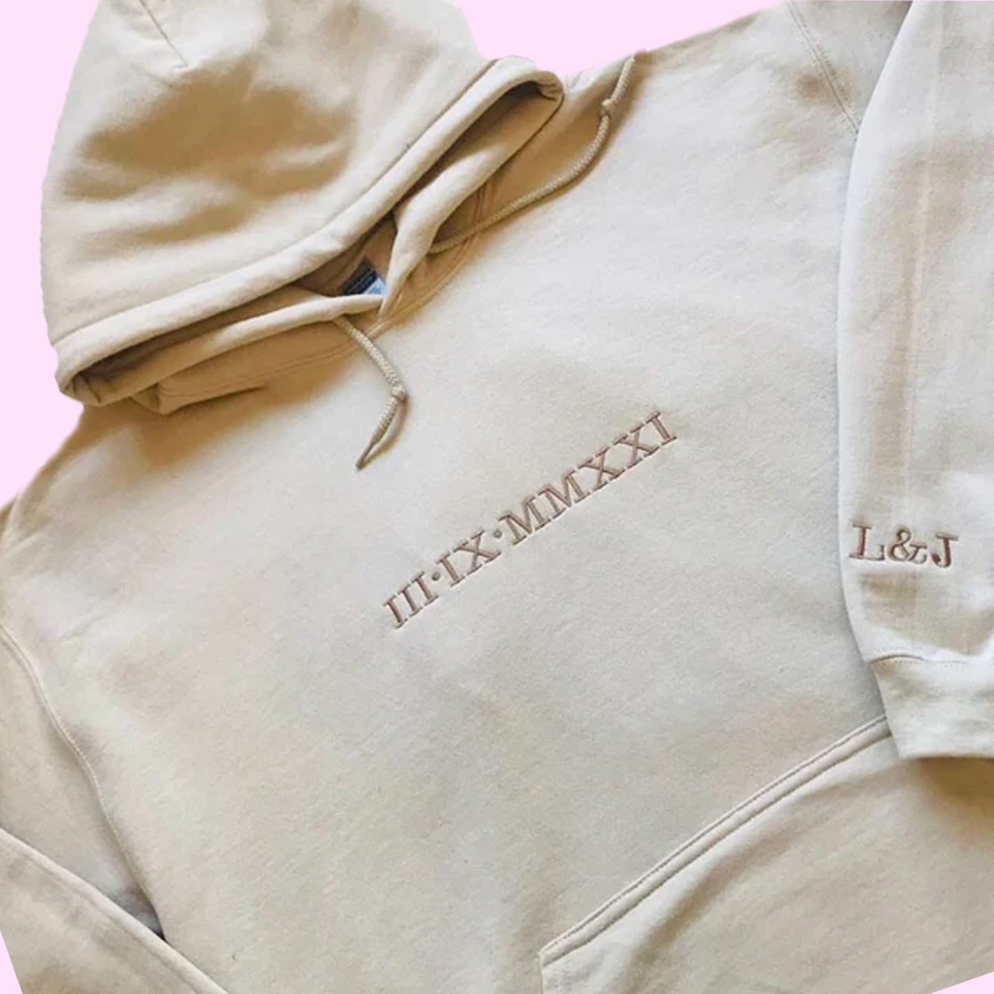 Personalised Anniversary Date in Roman Numbers & Initials on sleeve hoodie - couples gift