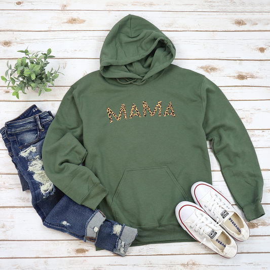Mama leopard print - Khaki Green Hoodie