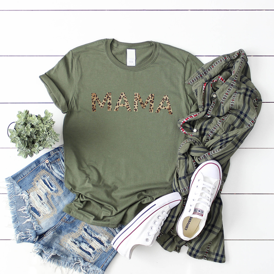 MAMA - leopard print khaki t-shirt.