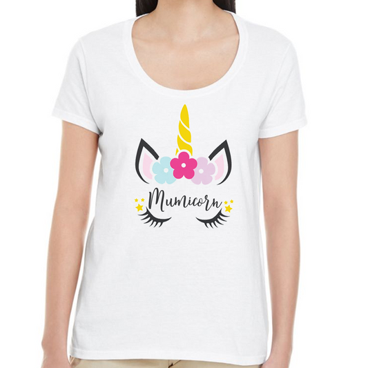 Mumicorn Unicorn Ladies scoop neck fitted white t-shirt - Personalised options!