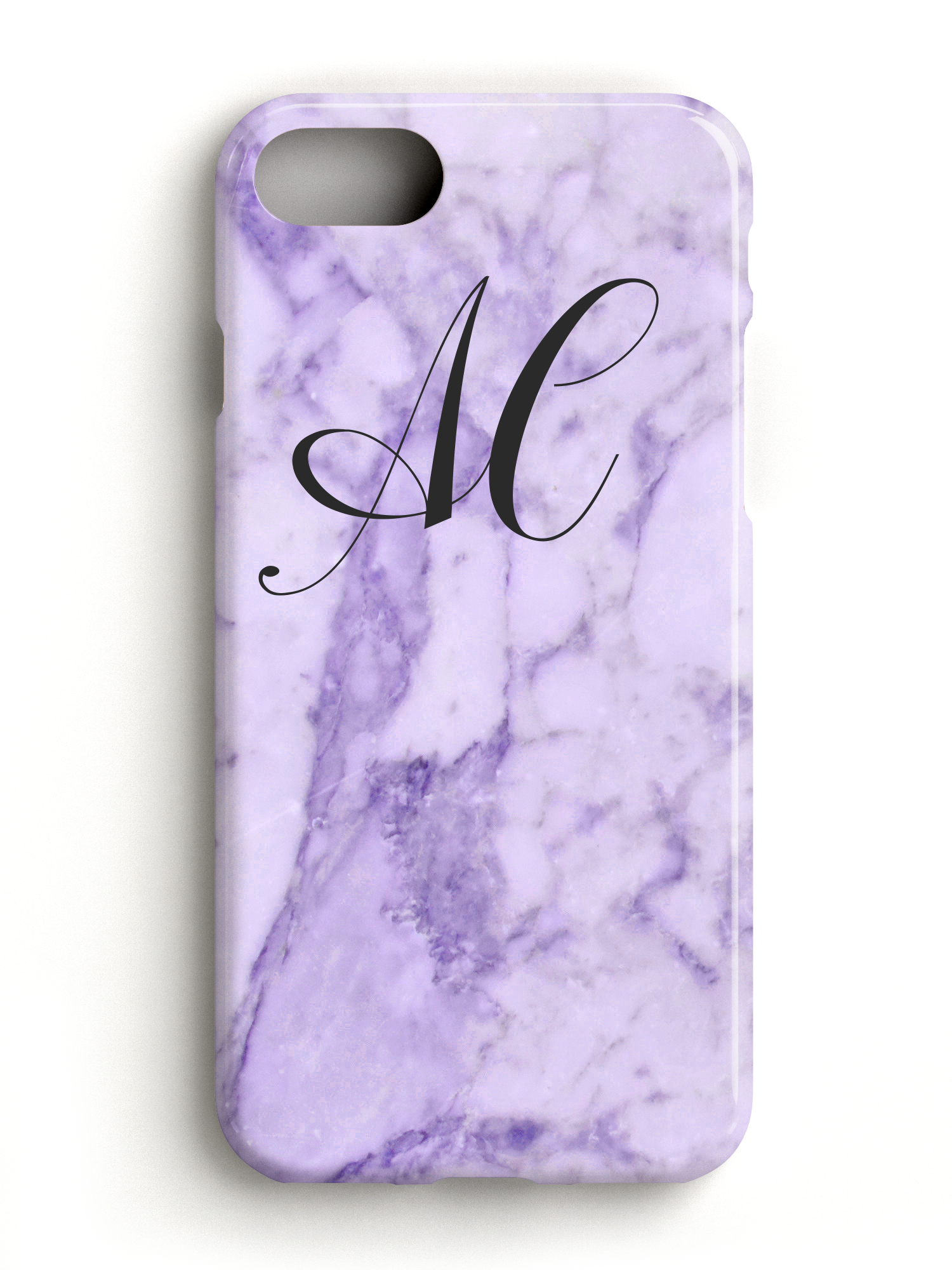 Monogram Initials Purple Marble Phone Case