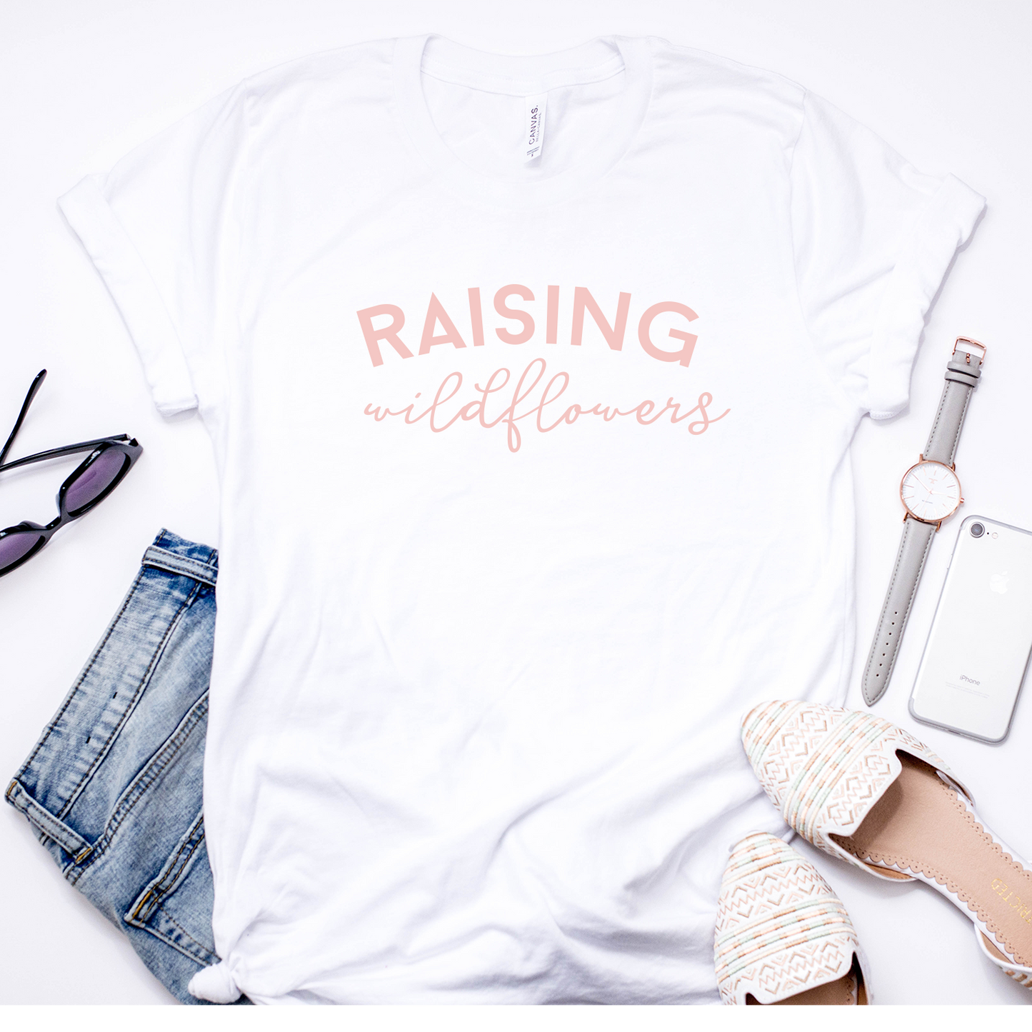 Raising Wildflowers - White t-shirt. Girl Mum
