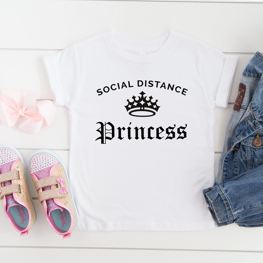 Social Distance Princess Kids White Casual T-Shirt -COVID-19 tee