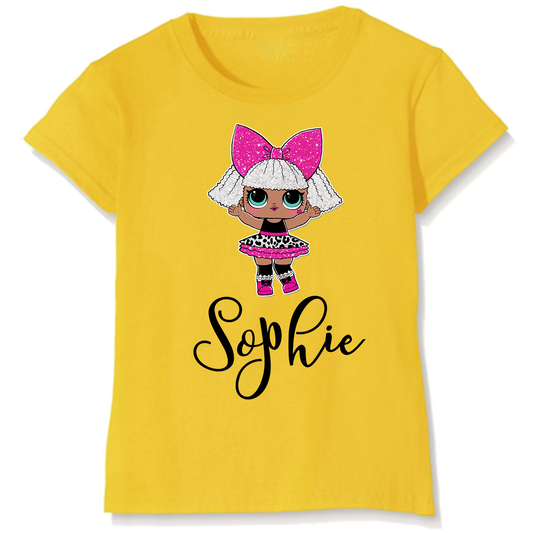 Personalised Diva Glitter Surprise Doll Design T-Shirt Top