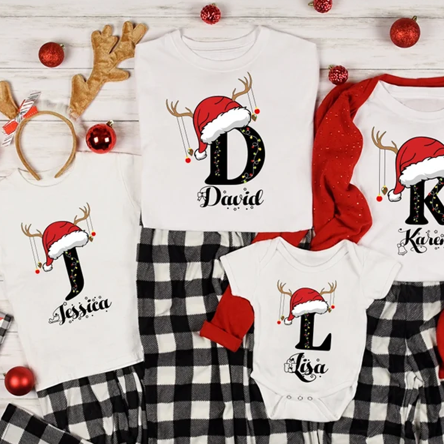 Personalised Initial Santa Hat - Family Christmas T-Shirt