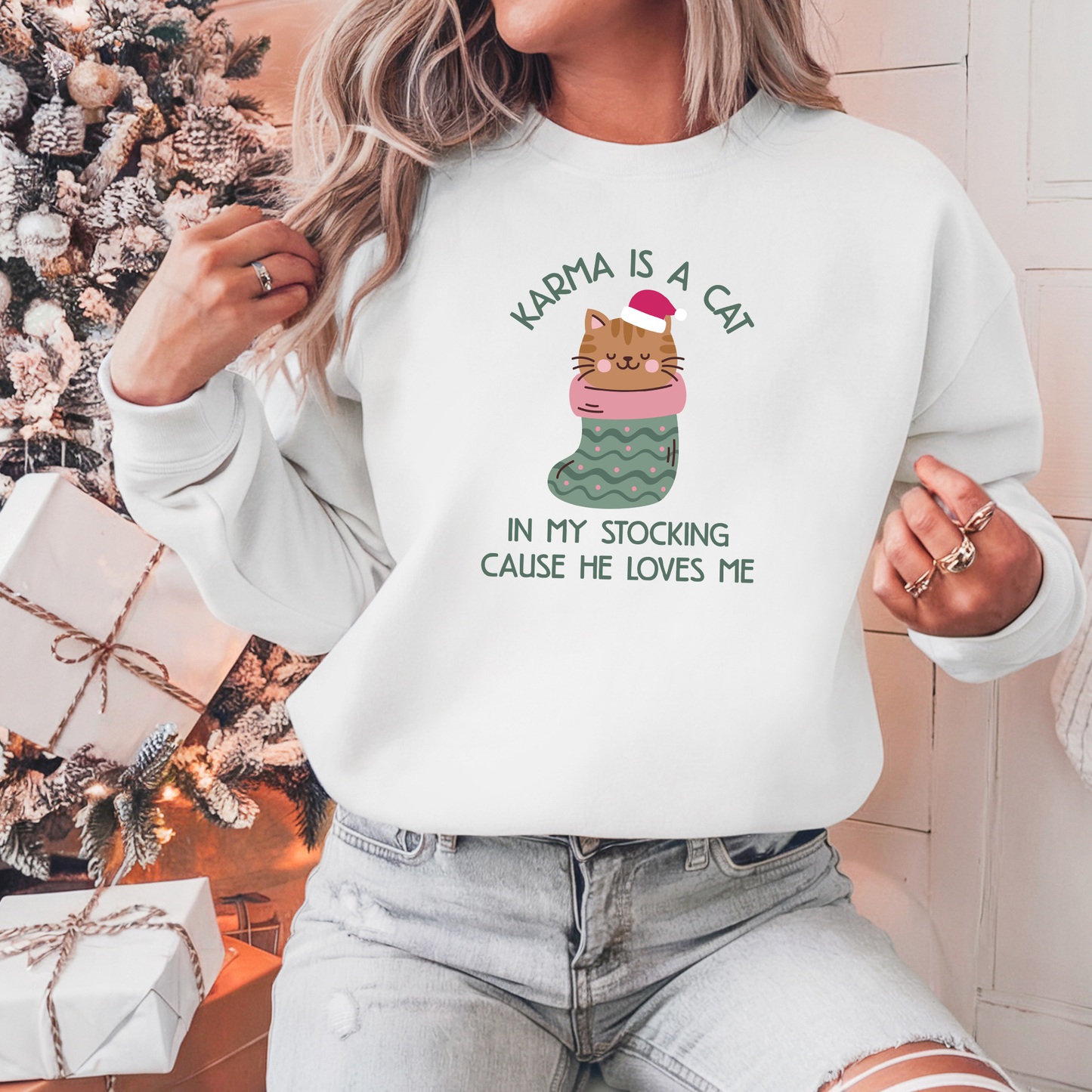 Karma is a Cat in my stocking Christmas Jumper Sweatshirt Sweater