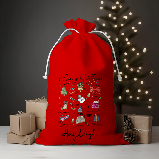 Merry Swiftmas Christmas Eras Tour Personalised Santa Sack - Different Sizes Available