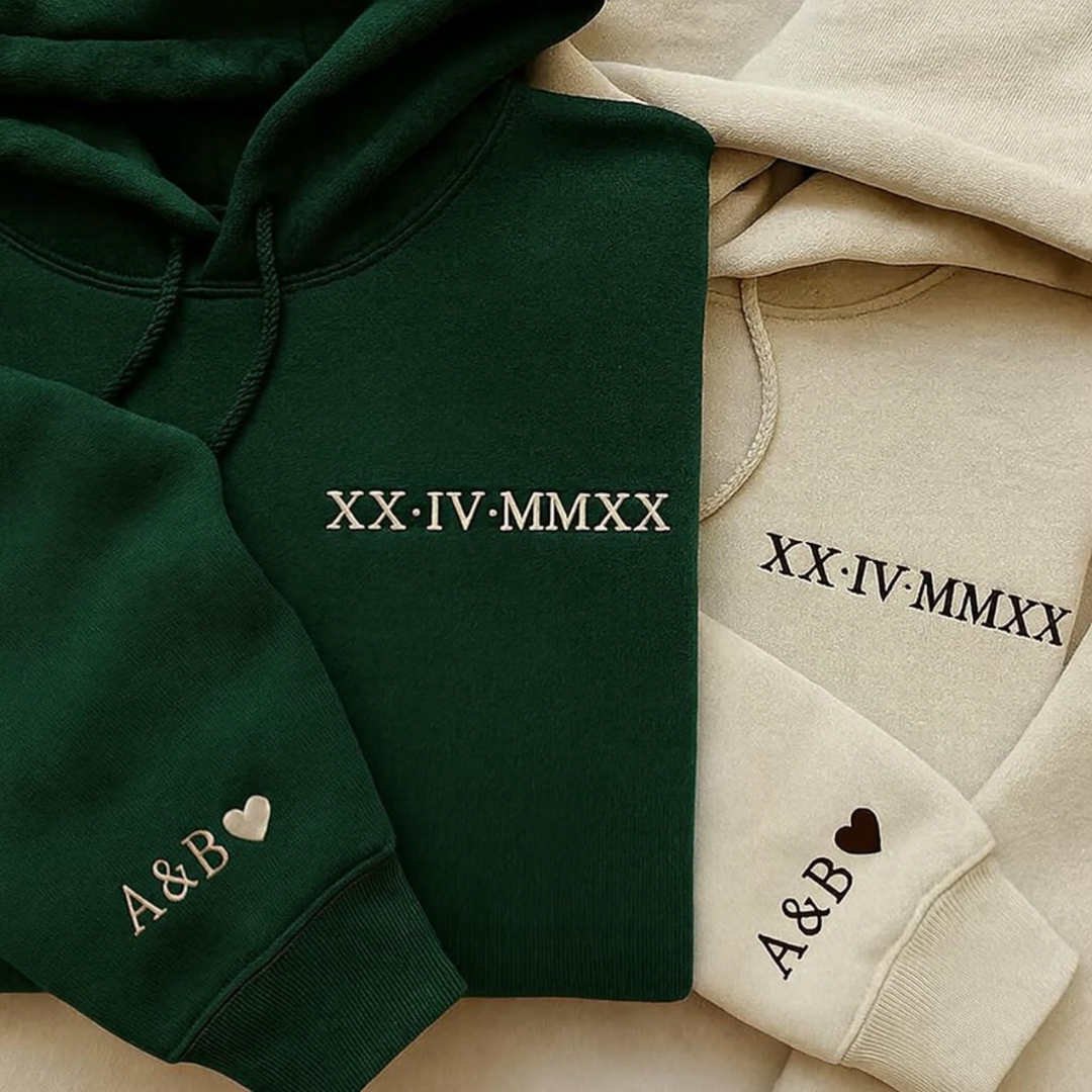 Ac Designs Riley Custom Anniversary Date in Roman Numberals & Initials on sleeve hoodie ...