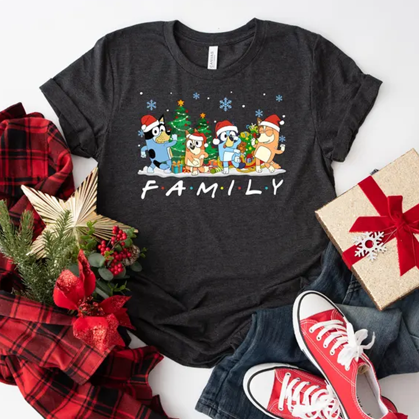 FAMILY Blue Dog Christmas T-Shirt - Personalisation optional