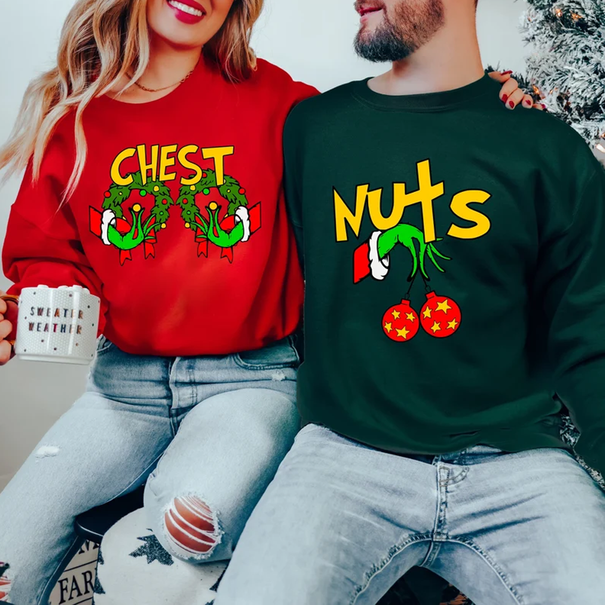 Chest Nuts - Couple Matching Christmas Jumper Sweater