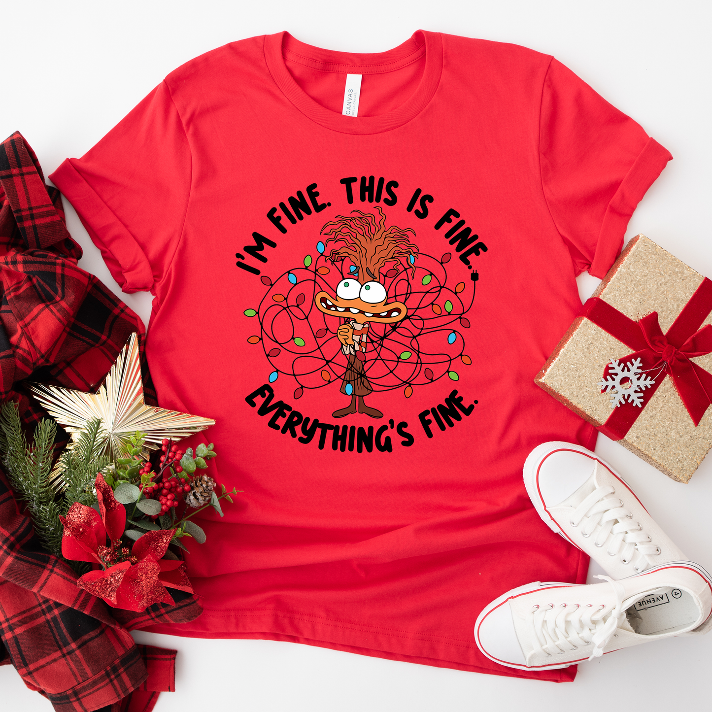 It's Fine Everything's Fine Christmas Lights Anxiety T-Shirt