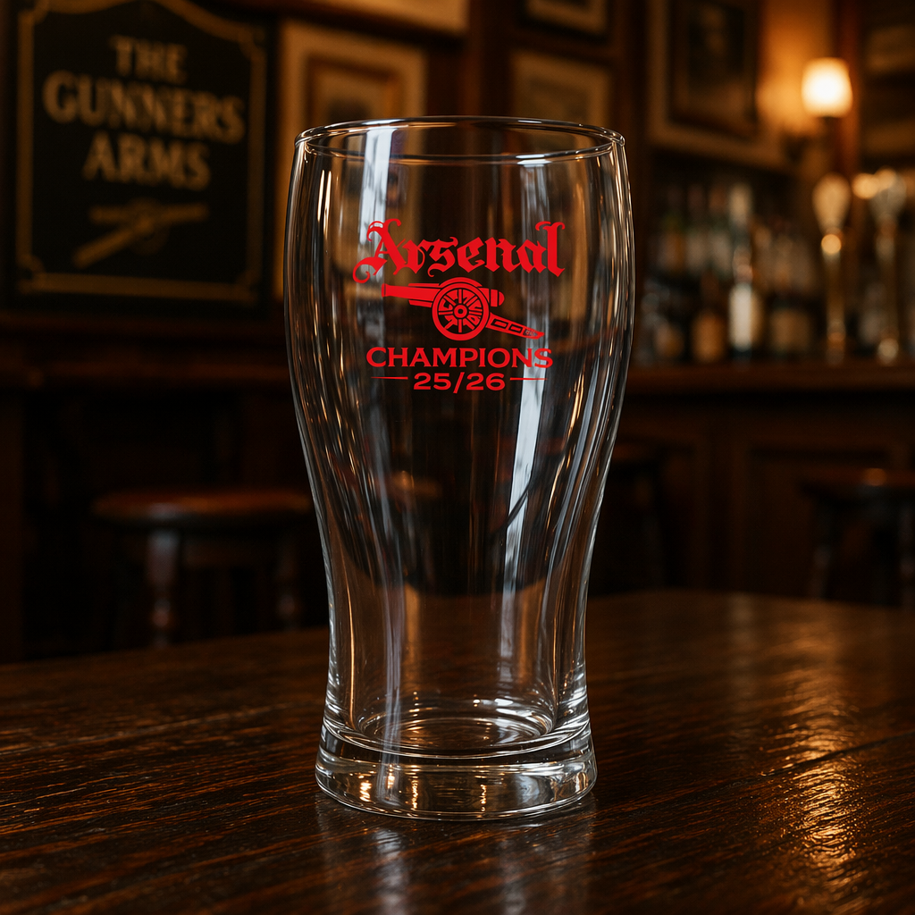 Arsenal Champions 26-26 Pint Beer Glass - Personalised