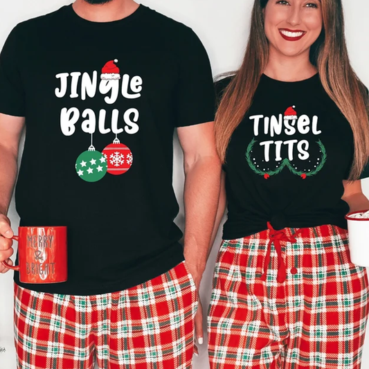 Jingle Balls Tinsel Tits Funny Couples Christmas T-Shirt