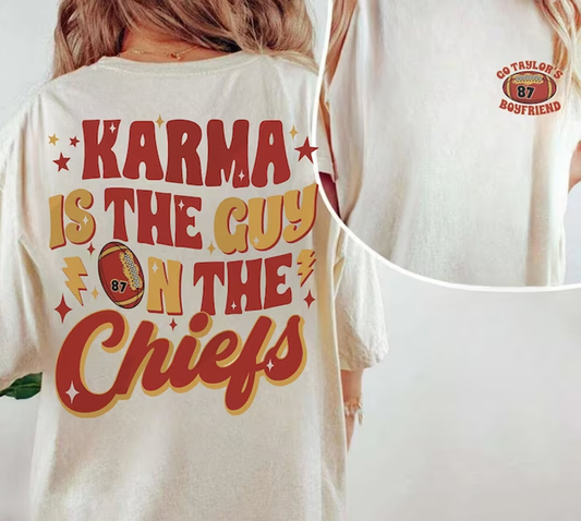 Karma is the guy on the Chiefs T-Shirt