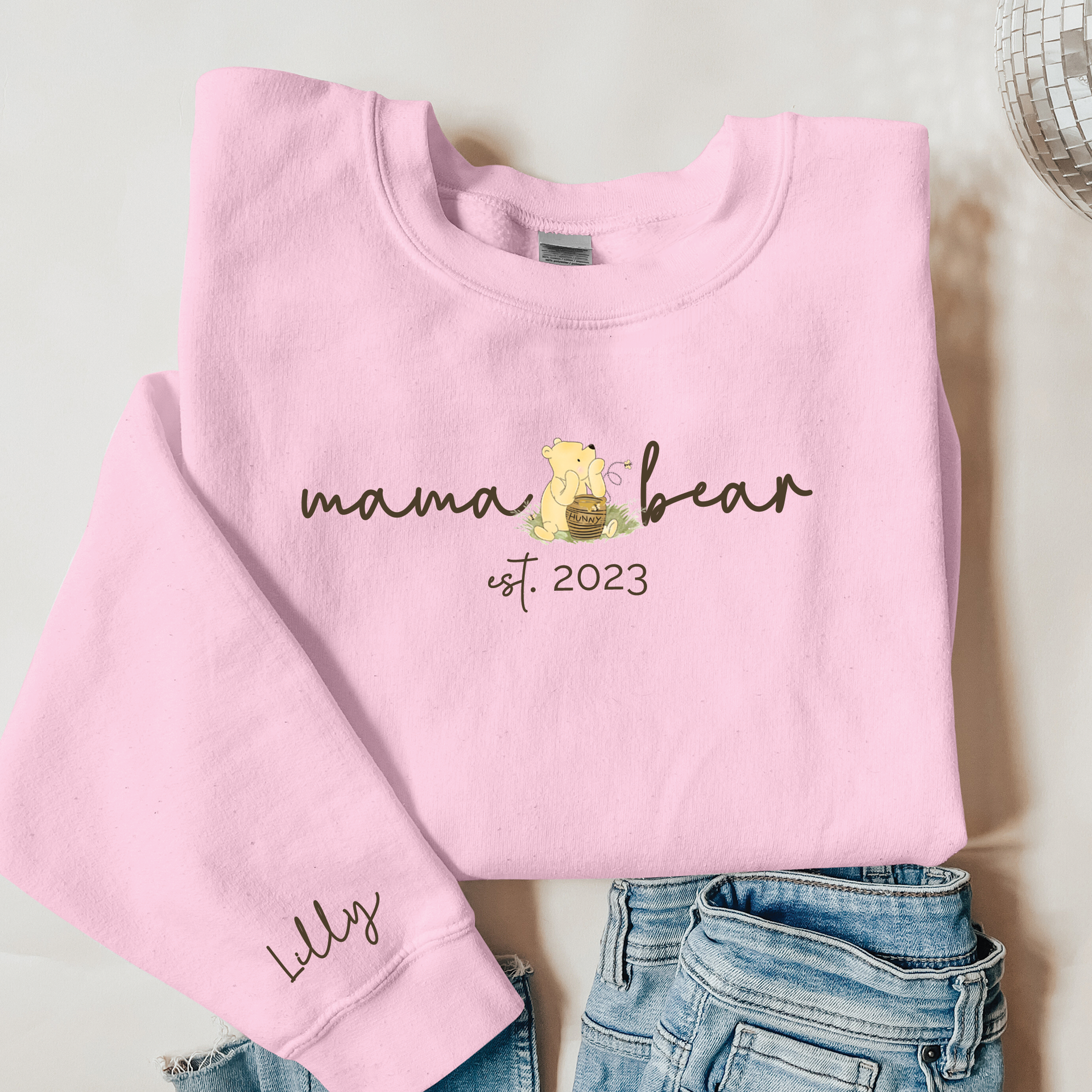 Plus Size Personalised Mama Pooh Bear Est Sweatshirt A.C designs ltd