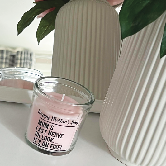 Personalised Mum's Last Nerve Candle - gift idea! Pink - Jasmine & Lily Scented