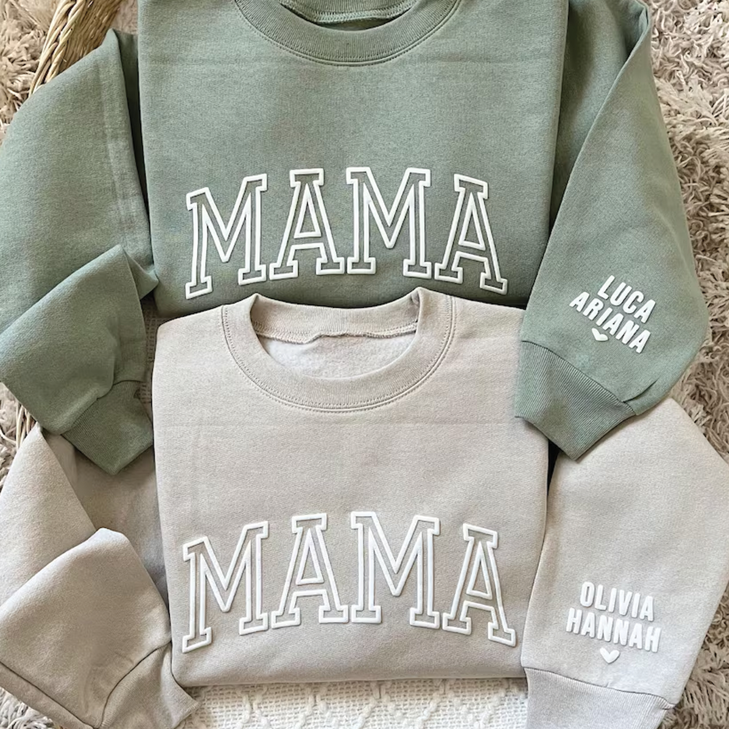 Personalised Puff Print Mama sweater with kids name(s) on sleeve Sweatshirt