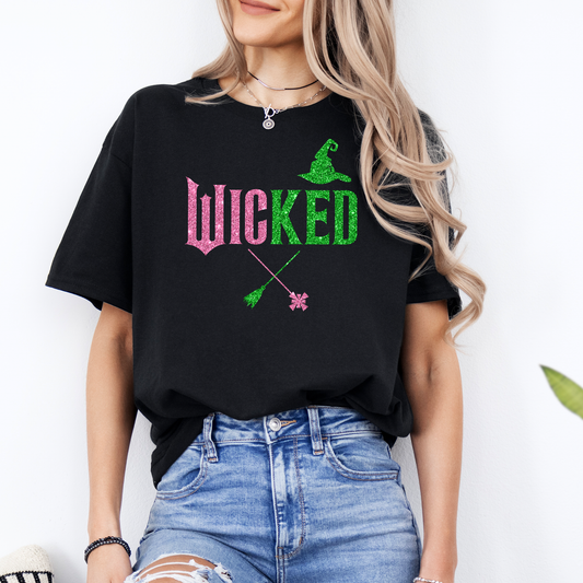 Wicked - Pink Green Glitter Design T-Shirt