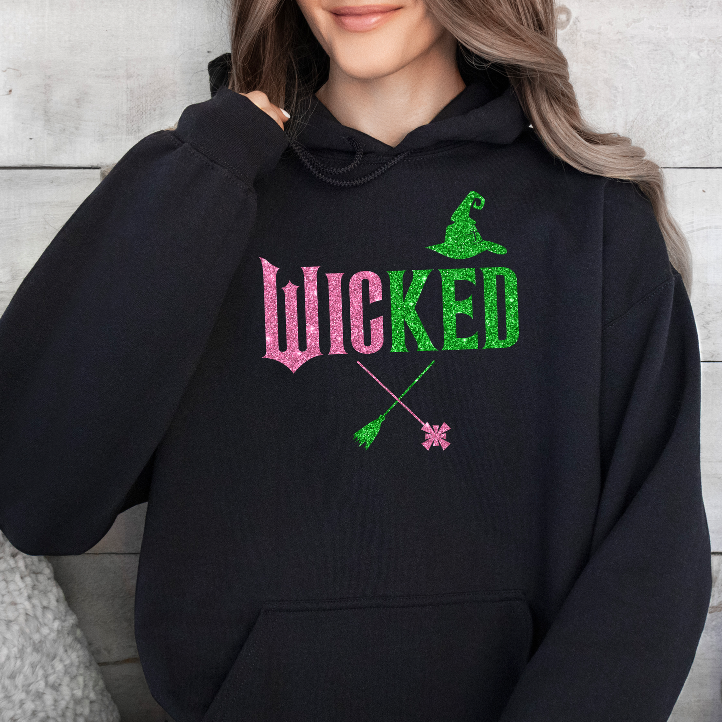 Wicked - Pink Green Glitter Design Hoodie