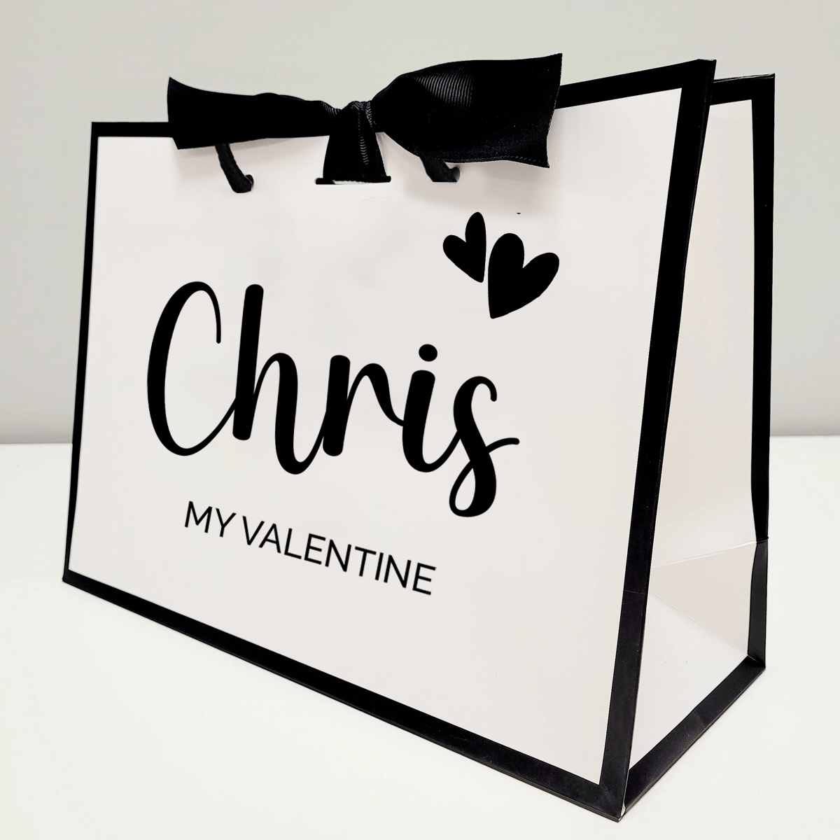 Personalised My Valentine Black &amp; White Gift Bag - different size options