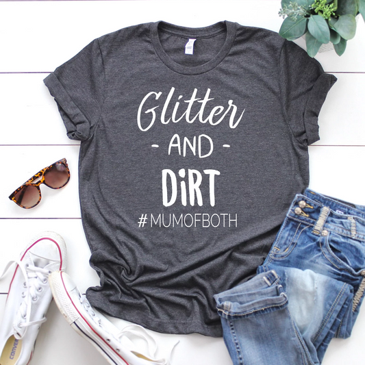 Glitter & Dirt - #mumofboth Casual crew charcoal grey t-shirt