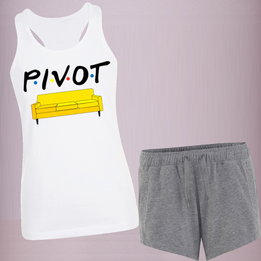 PIVOT Ladies PJS pyjamas. Grey Shorts & White Vest Set