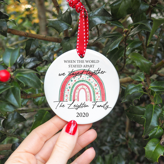 Personalised Festive Rainbow Christmas Decoration. We Stayed Together 2020