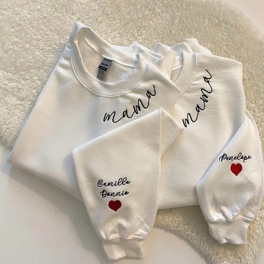 Personalised Mama Neck Sweatshirt with the Kids Names on sleeves!