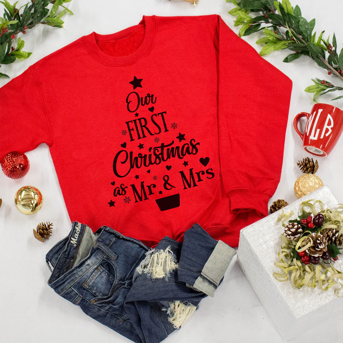 Our First Christmas as Mr &amp; Mrs red Sweatshirt -Husband and Wife