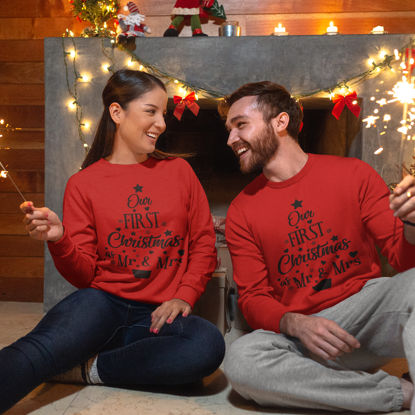 Our First Christmas as Mr & Mrs red Sweatshirt -Husband and Wife