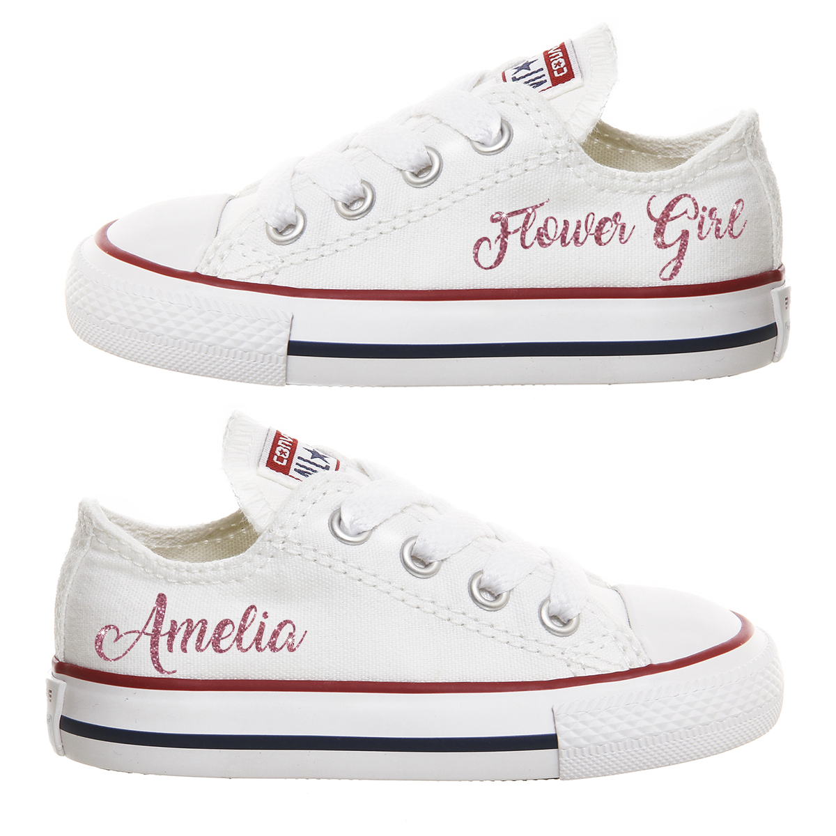 Personalised Infant White Converse Canvas Wedding Shoes - Flower Girl