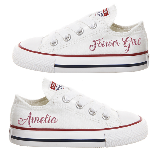 Personalised Junior Kids White Converse Canvas Wedding Shoes - Flower Girl