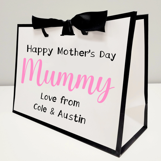 Personalised Mother's Day Black & White Gift Bag - different size options