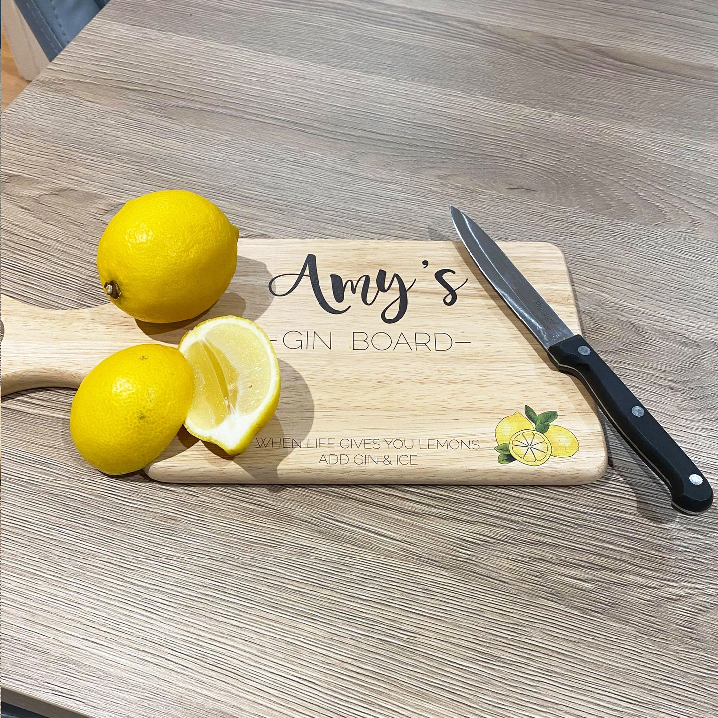 Personalised Gin Board - When life gives you lemons add gin & ice. Gift Idea